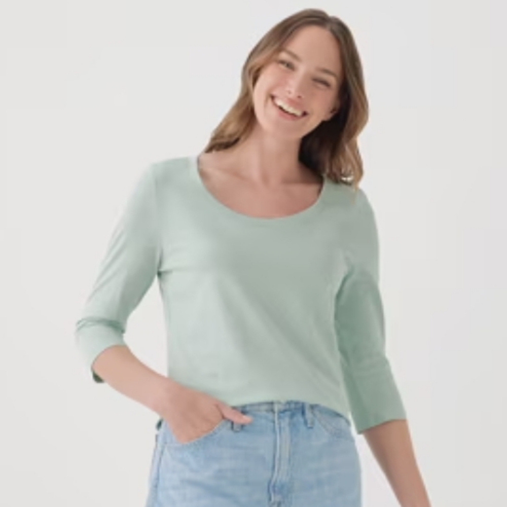 Pact Women's Size XXL Pale Green Softspun Scoop Neck 3/4 Sleeve Shirt